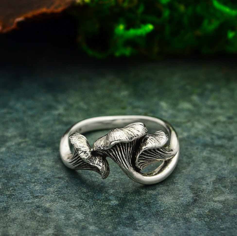 Beautiful sterling silver chanterelle mushroom ring Forest Floor Studios